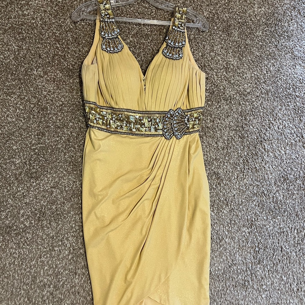 Gold short beaded strap dress